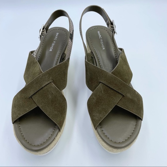 Marc Fisher Zevra Platform Espadrille Green Suede Sandals - Picture 6 of 8